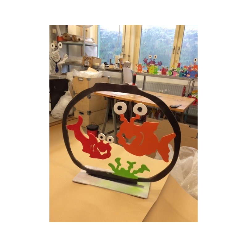 Patrick Preller "Aquarium mit zwei Fischen" Original Metall Skulptur