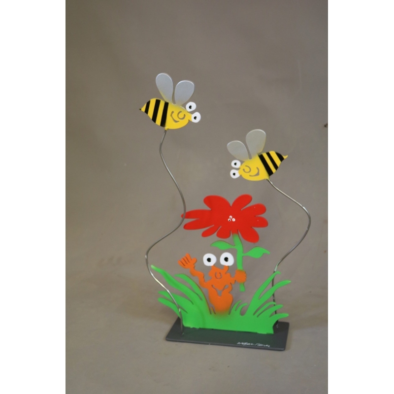 Patrick Preller "Blümchen und Bienchen" Original Metall Skulptur