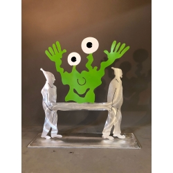 Patrick Preller "Das Monster und die Zipfelmützenmänner" Original Metall Skulptur