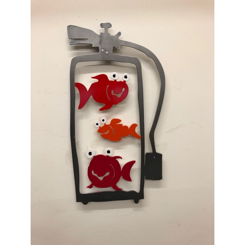 Patrick Preller "Feuerlöscher "Fische"" Original Metall Skulptur