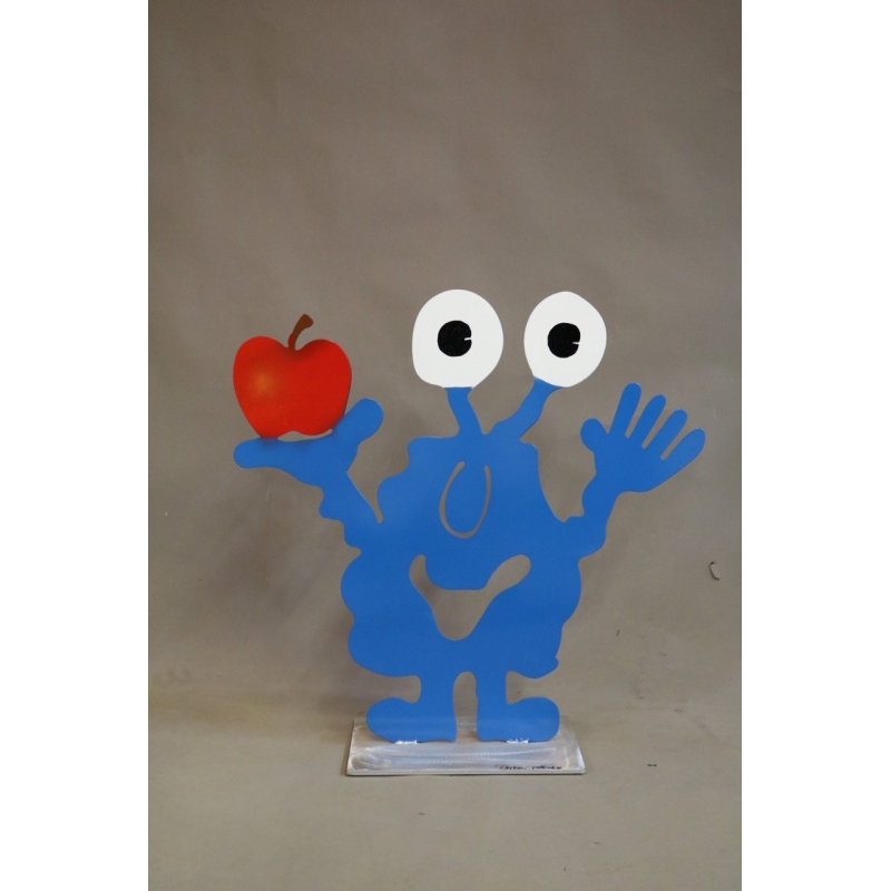Patrick Preller "Gartenmonster mit Apfel" Original Metall Skulptur