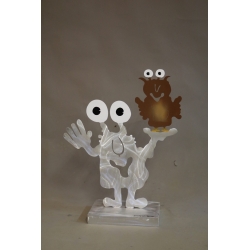Patrick Preller "Gartenmonster mit Eule" Original Metall Skulptur