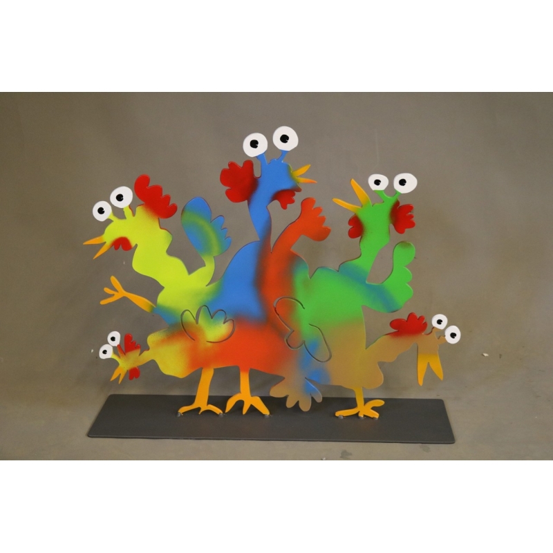 Patrick Preller "Hühnerhaufen" Original Metall Skulptur