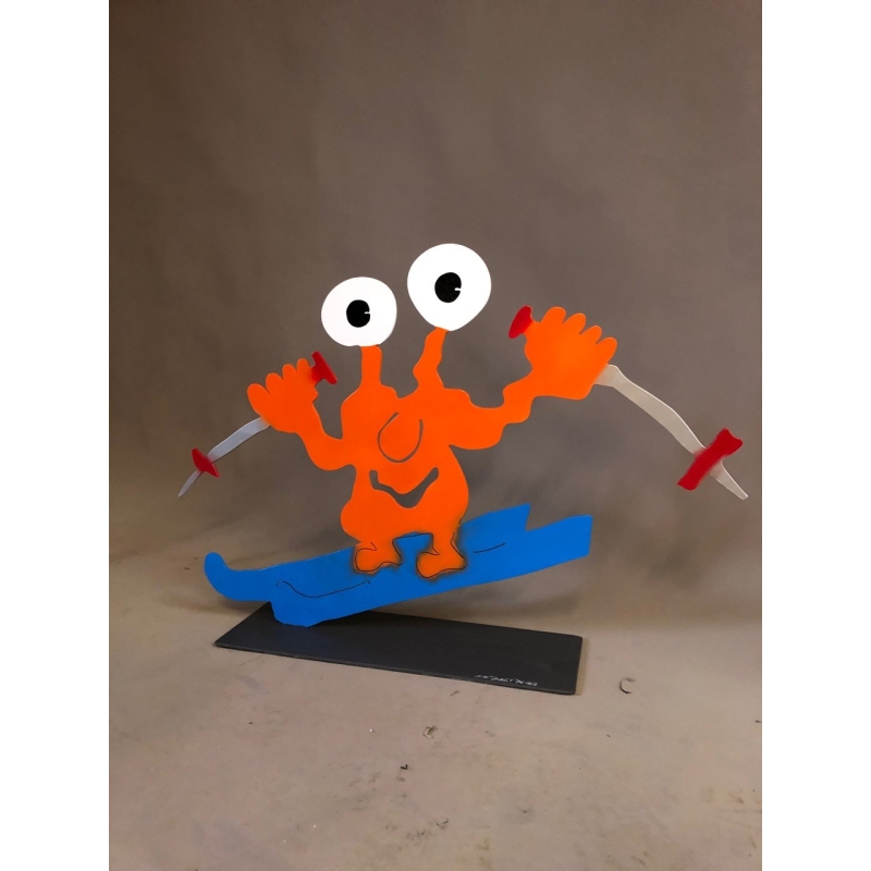 Original Metall Skulptur von Patrick Preller "Skifahrer