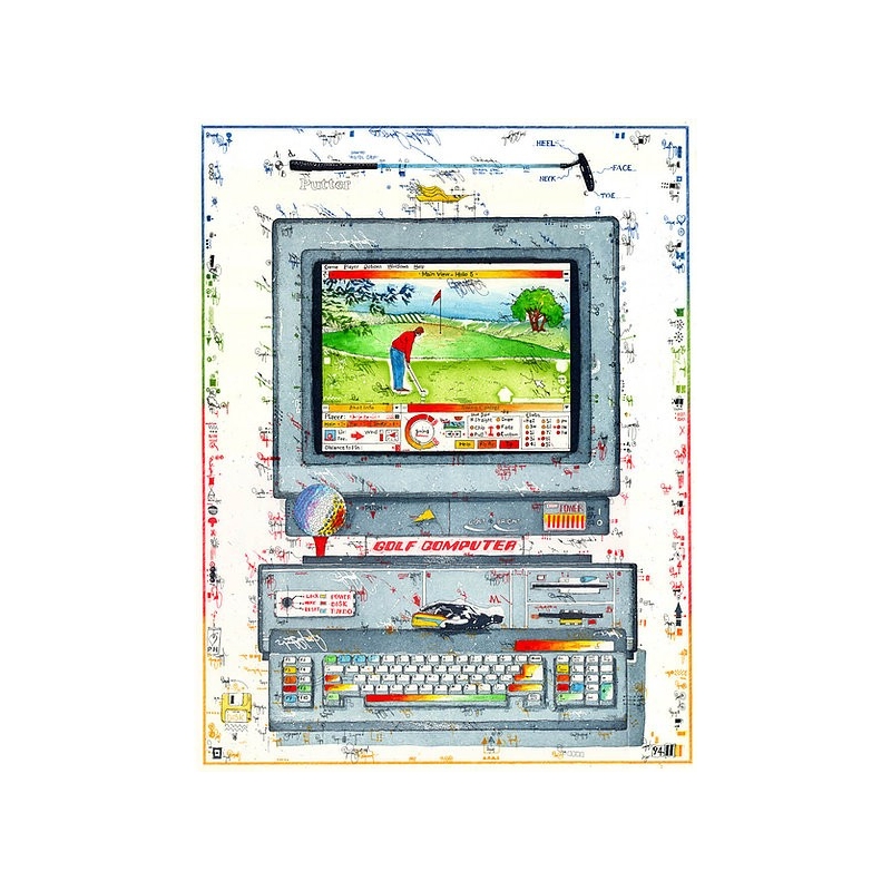Original Bild vom Künstler Leslie G. Hunt "Computergolf" mit oder ohne Rahmen kaufen