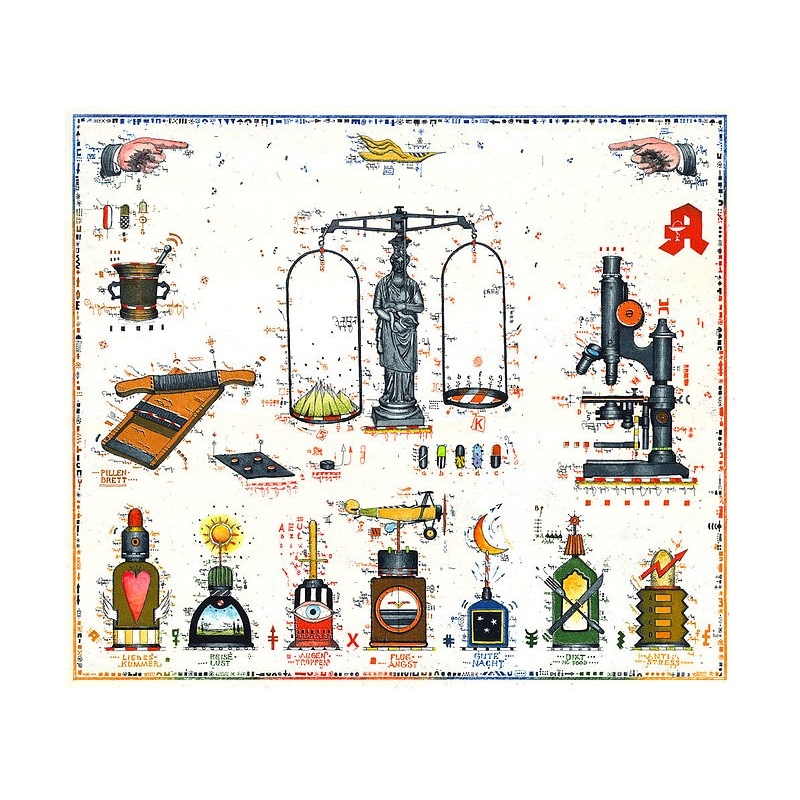 Original Bild vom Künstler Leslie G. Hunt "Fragen Sie Ihren Arzt oder Apotheker II" mit oder ohne Rahmen kaufen