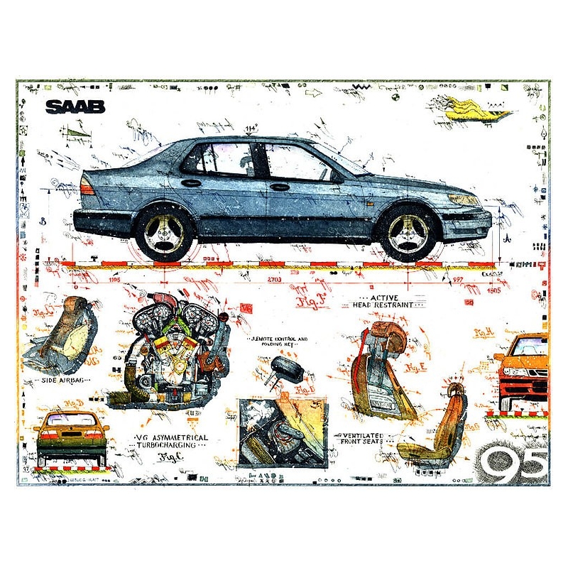 Original Bild vom Künstler Leslie G. Hunt "SAAB 9-5" mit oder ohne Rahmen kaufen