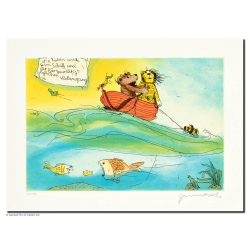 Janosch Original- Bild "Wir haben auch ein Schiff, und der Bär bewältigt jeglichen Wellengang"