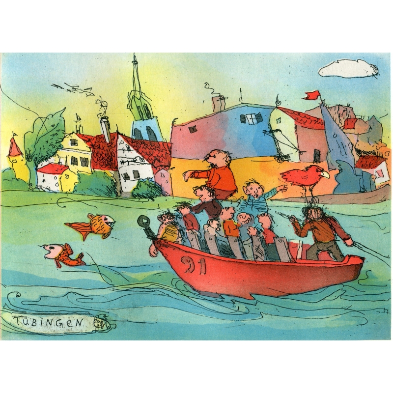 Original Bild "Stocherkahn mit viel Gefühl" von Janosch - Kunst mit Zertifikat kaufen