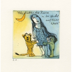 Original Bild "Alle lieben die Luise in der Nacht auf einer Wiese" von Janosch - Kunst mit Zertifikat kaufen
