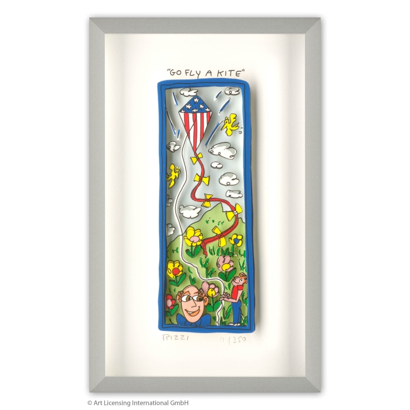 James Rizzi 3D-Bild "Go fly a kite" im Rahmen