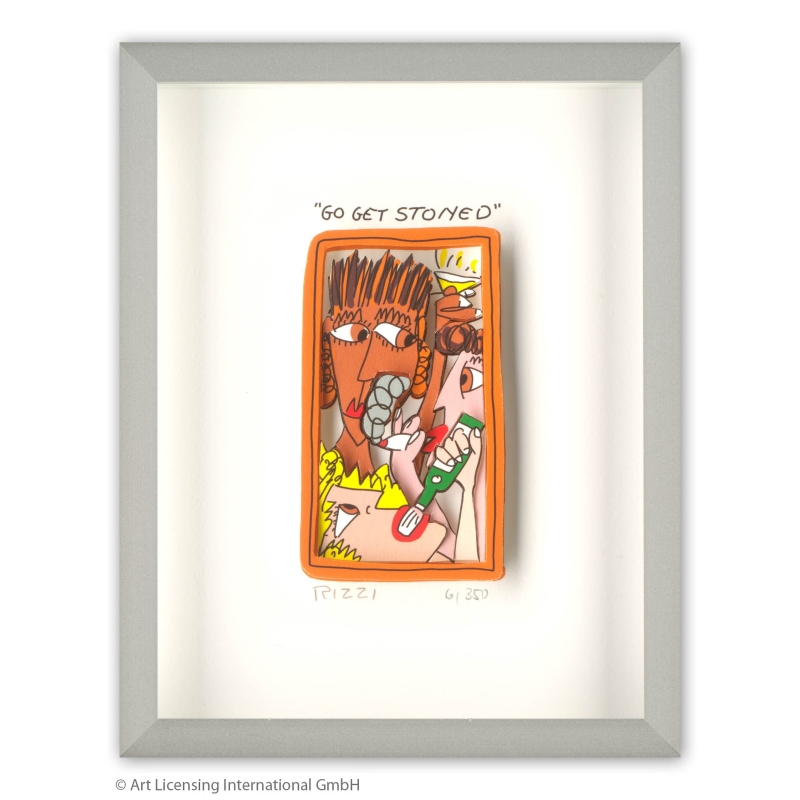 James Rizzi 3D-Bild "Go get stoned" im Rahmen