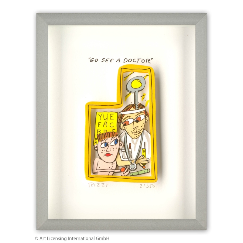 James Rizzi 3D-Bild "Go see a doctor" im Rahmen