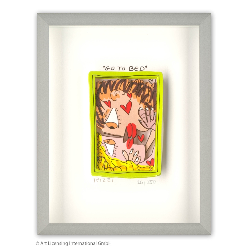 James Rizzi 3D-Bild "Go to bed" im Rahmen