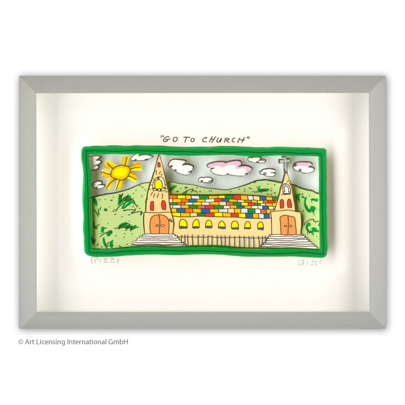 James Rizzi - Original 3D-Bild "Go to church", inkl. Rahmen
