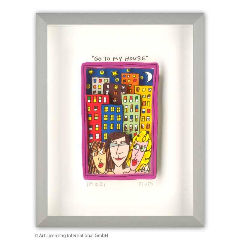 James Rizzi 3D-Bild "Go to my house" im Rahmen