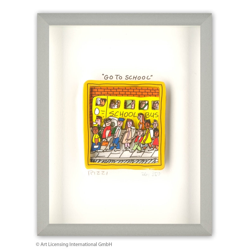 James Rizzi 3D-Bild "Go to school" im Rahmen