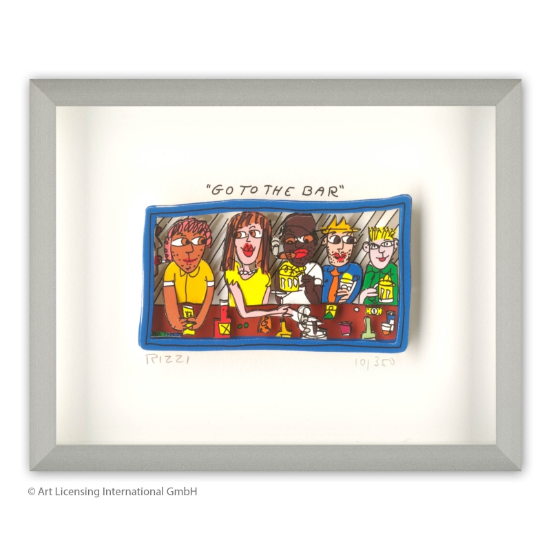 James Rizzi 3D-Bild "Go to the bar" im Rahmen