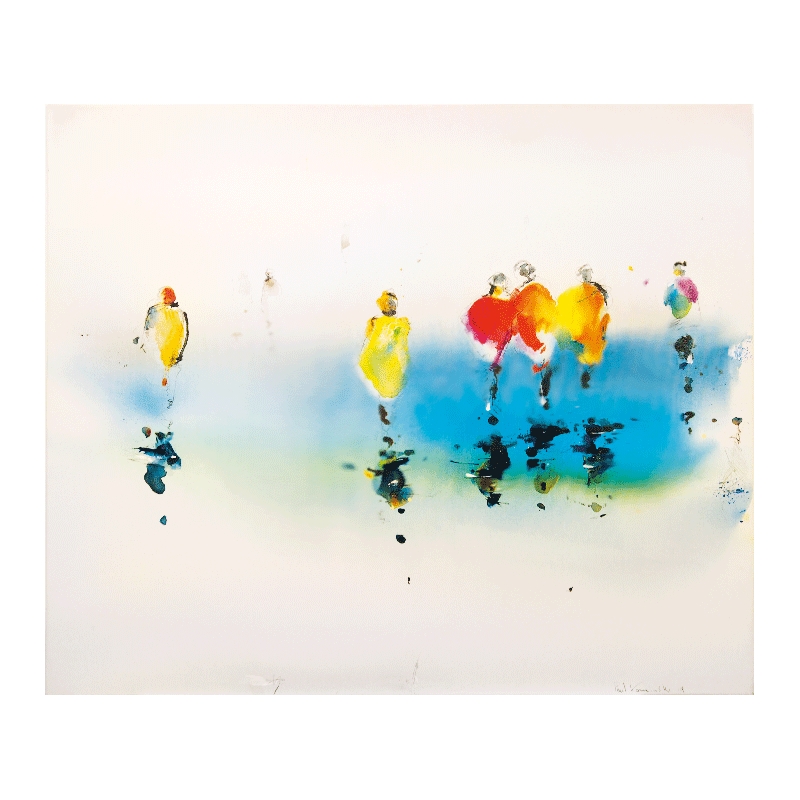 Unikat: Gemälde von Paul Kaminski, "Menschen im Watt", ca. 100 x 120 cm