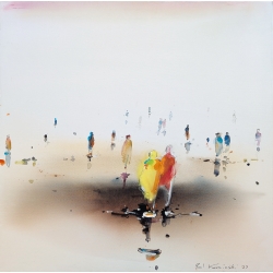 Unikat: Gemälde von Paul Kaminski, "Menschen im Watt", ca. 100 x 100 cm