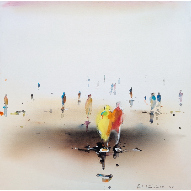 Unikat: Gemälde von Paul Kaminski, "Menschen im Watt", ca. 100 x 100 cm