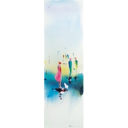 Unikat: Gemälde von Paul Kaminski, "Menschen im Watt", ca. 130 x 40 cm