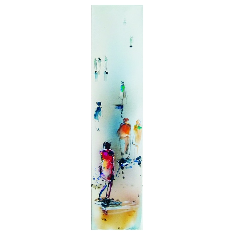 Unikat: Gemälde von Paul Kaminski, "Menschen im Watt", ca. 130 x 30 cm