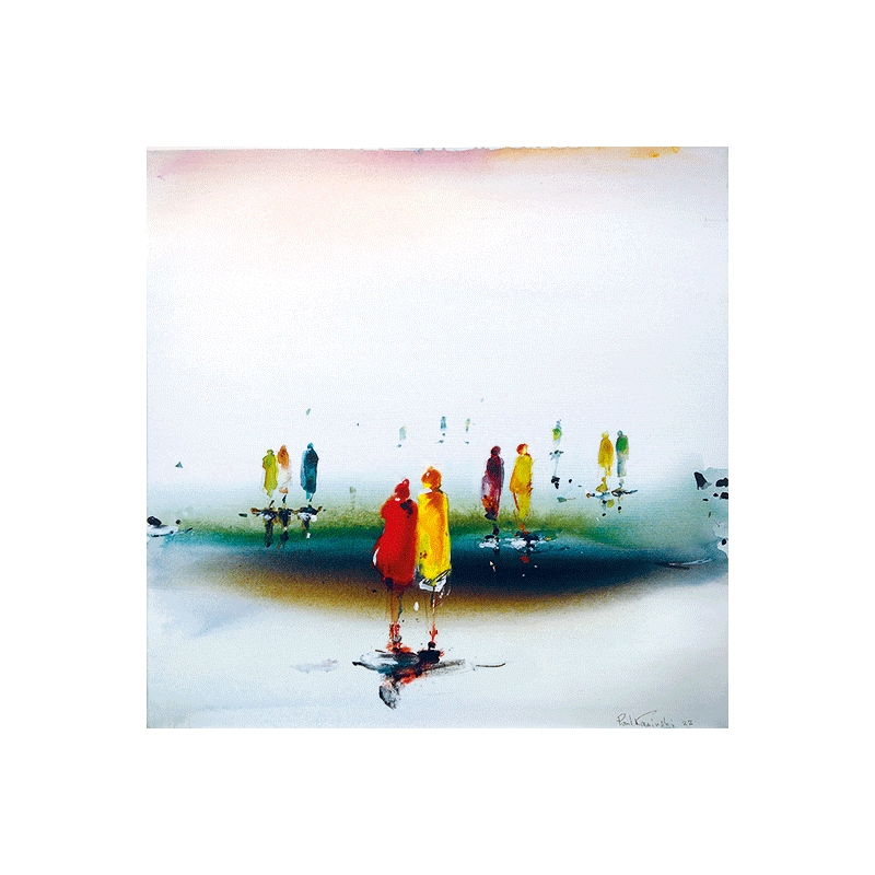 Unikat: Gemälde von Paul Kaminski, "Menschen im Watt", ca. 90 x 90 cm