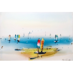 Unikat: Gemälde von Paul Kaminski, "Menschen im Watt", ca. 80 x 120 cm