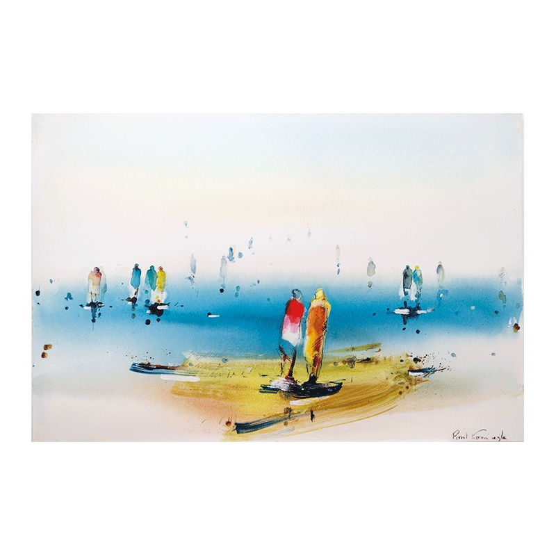 Unikat: Gemälde von Paul Kaminski, "Menschen im Watt", ca. 80 x 120 cm