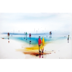 Unikat: Gemälde von Paul Kaminski, "Menschen im Watt", ca. 90 x 140 cm