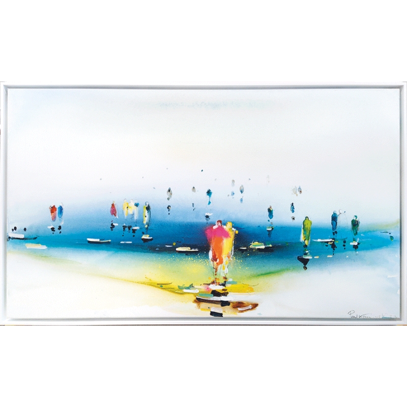 Unikat Gemälde von Paul Kaminski "Menschen im Watt" Leinwand ca. 90 x 150 cm, inkl. Rahmung ca. 95 x 155 cm