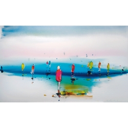 Unikat: Gemälde von Paul Kaminski, "Menschen im Watt", ca. 90 x 150 cm