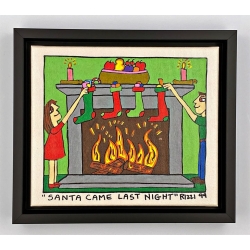James Rizzi Original auf Leinwand kaufen *When Santa came last night*, im Rahmen