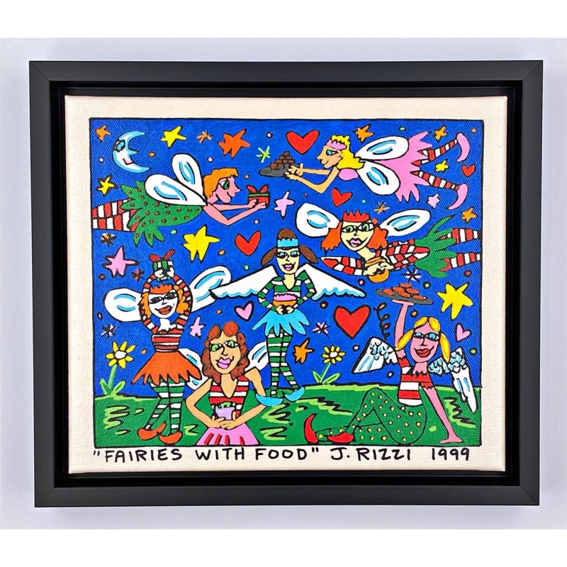 James Rizzi Original auf Leinwand kaufen *Fairies with food*, im Rahmen