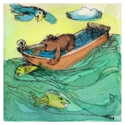 Janosch Original- Bild "Mit großen Tatzen fängt man Fische"