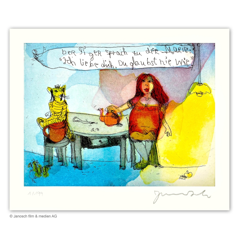 Original Bild "Der Tiger sprach zu der Marie "Ich liebe dich, das
glaubst du nie" " mit Zertifikat