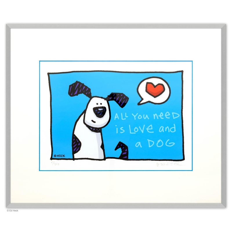 Rahmungsbeispiel "Alu - Seidenmatt"  für "All you need is Love and a Dog" von Ed Heck