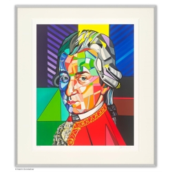 Rahmungsbeispiel Alu-Seidenmatt zu: Original Bild von Martin Sonnleitner "Mozart Pop" (Bütten) mit Zertifikat