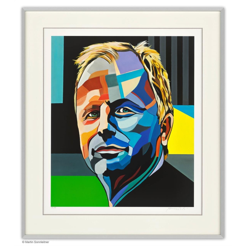 Rahmungsbeispiel Alu-Seidenmatt zu: Original Bild von Martin Sonnleitner "O Pop" (Grönemeyer, Bütten) mit Zertifikat