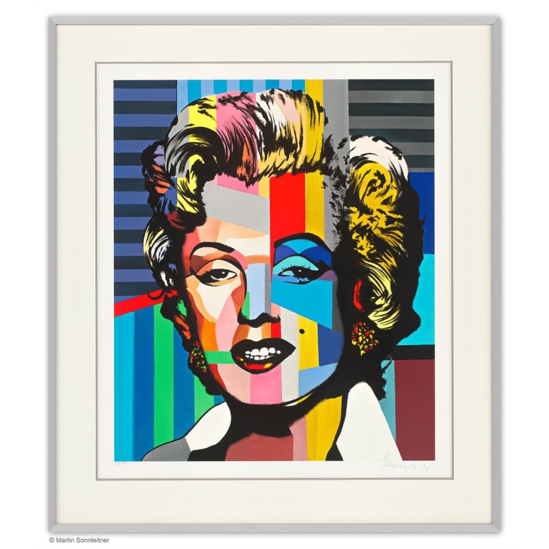 Rahmungsbeispiel Alu-Seidenmatt zu: Original Bild von Martin Sonnleitner "Marilyn IV" (Bütten) mit Zertifikat