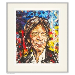 Rahmungsbeispiel Alu-Seidenmatt zu: Original Bild von Martin Sonnleitner "Quick Mick" (Mick Jagger, Bütten) mit Zertifikat