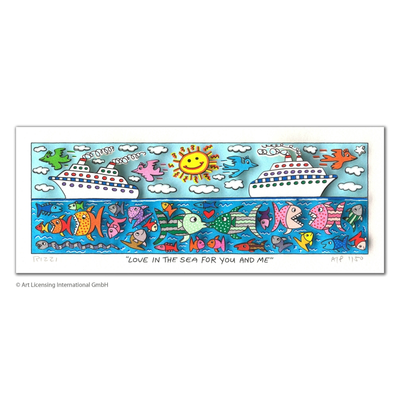 James Rizzi - Original 3D-Bild " Love in the sea for you and me " mit Zertifikat