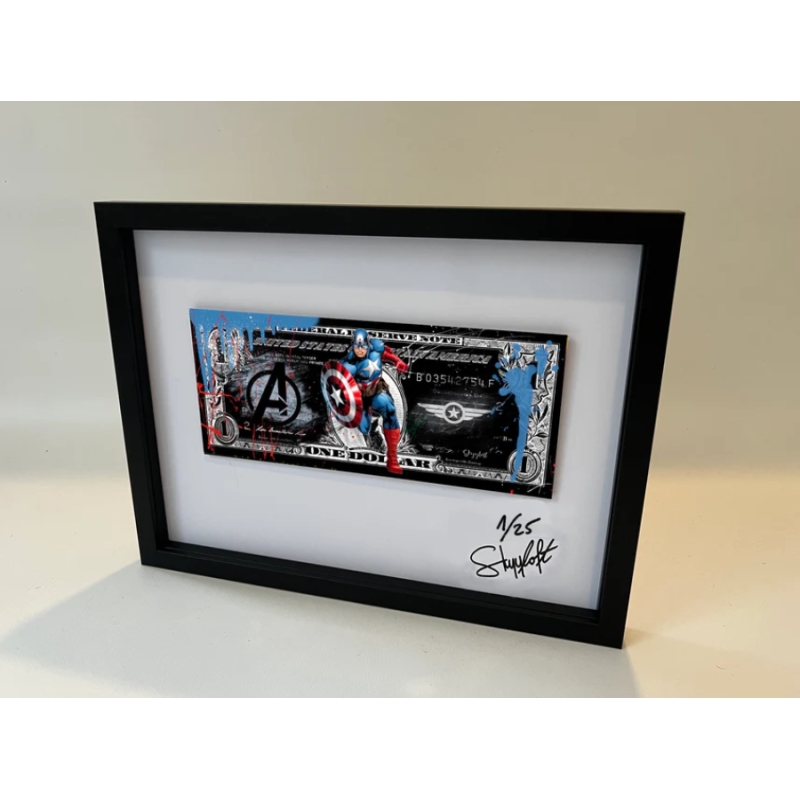 Original: SKYLOFT | CAPTAIN AMERICA DOLLAR, inklusive Objektrahmen mit Museumsglas