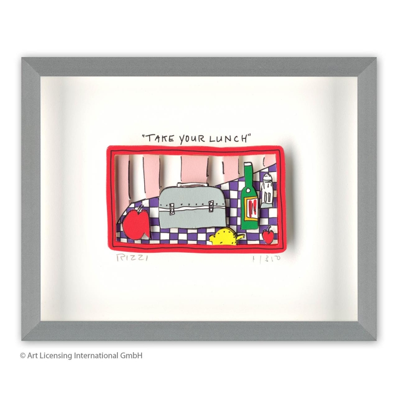 James Rizzi Original 3D Bild kaufen Take your Lunch inkl. Rahmen Alu-Seidenmatt