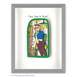 James Rizzi Original 3D Bild kaufen Take time to think inkl. Rahmen Alu-Seidenmatt