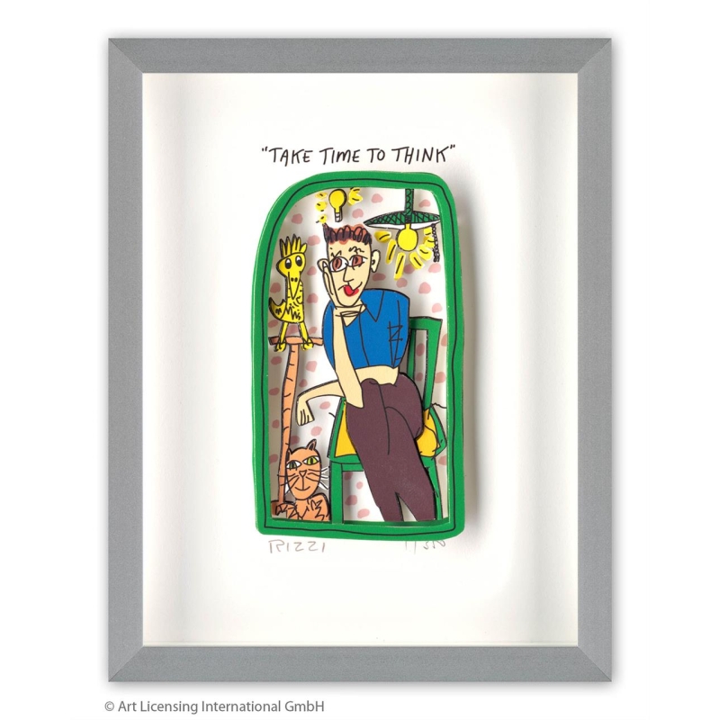 James Rizzi Original 3D Bild kaufen Take time to think inkl. Rahmen Alu-Seidenmatt