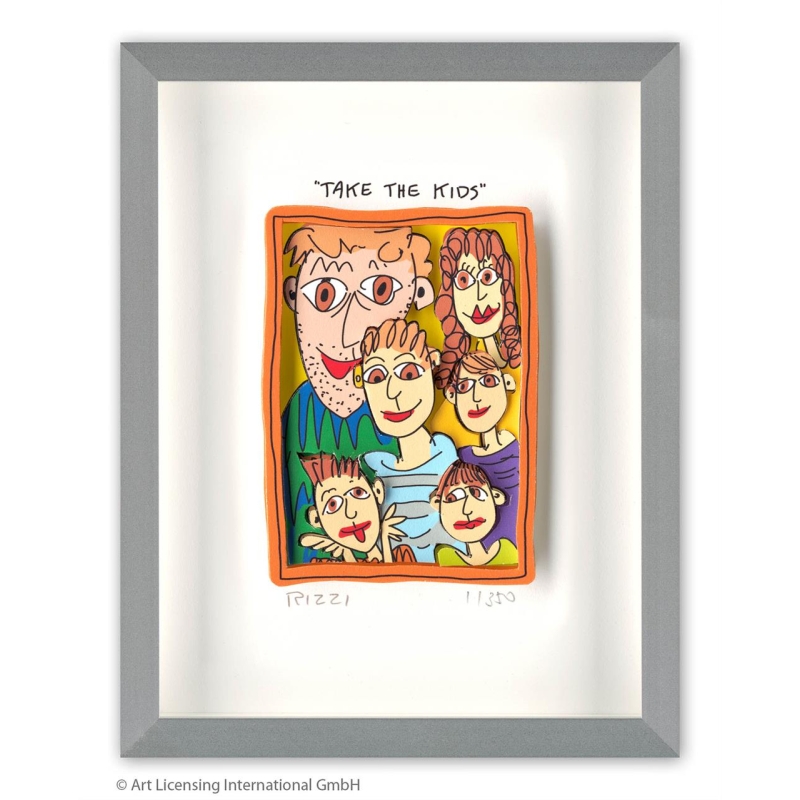 James Rizzi Original 3D Bild kaufen Take the Kids inkl. Rahmen Alu-Seidenmatt