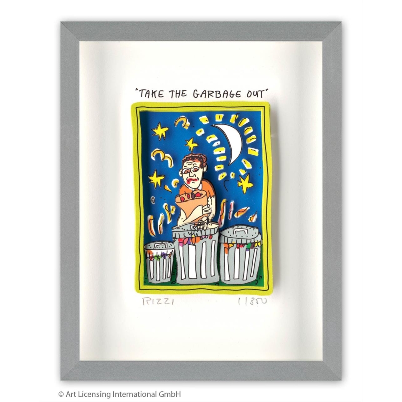James Rizzi Original 3D Bild kaufen Take the Garbage out inkl. Rahmen Alu-Seidenmatt