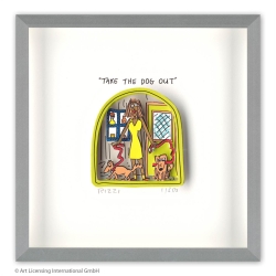 James Rizzi Original 3D Bild kaufen Take the Dog out inkl. Rahmen Alu-Seidenmatt